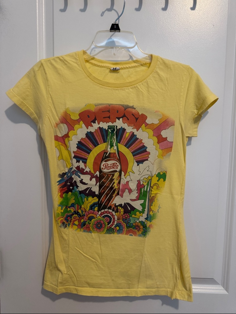 Pepsi Yellow Tee with Psychedelic Bottle Graphic